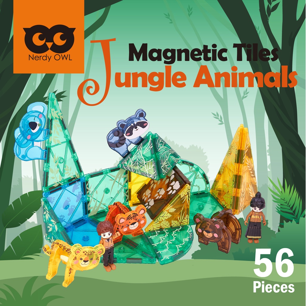 magnetic-tiles-jungle-animals-56-pieces-แผ่นตัวต่อแม่เหล็กชุดสัตว์ป่า-56-ชิ้น