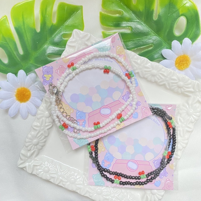 พร้อมส่ง-สร้อยคอ-สร้อยลูกปัดจี้เชอร์รี่