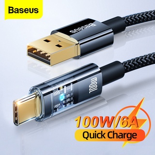Baseus 100W 6A USB Type C สายเคเบิล สําหรับ Huawei Supercharge ชาร์จเร็ว USBC สายชาร์จ USB-C สายไฟ สําหรับ Xiaomi