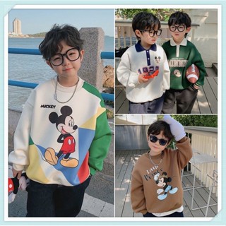 เสื้อโปโลแขนยาวเด็กชาย     ฤดูใบไม้ร่วงและฤดูหนาวเด็กชายใหม่สไตล์ต่างประเทศหนา/อุ่น/สีตัดกัน/การ์ตูนมิกกี้สเวตเตอร์