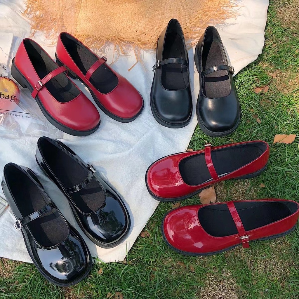 รองเท้าแมรี่แจน-รองเท้านักเรียนญี่ปุ่น-สีแดงและสีดำ-ขนาด-36-39