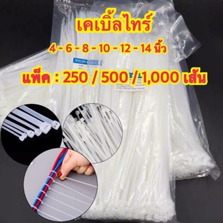 เคเบิ้ลไทร์ Cable Tie อย่างหนา หนวดกุ้ง เกรด A+ สีขาว 4/6/8/10/12/14นิ้ว แพ็ค 250/500/1000 เส้น พร้อมส่ง