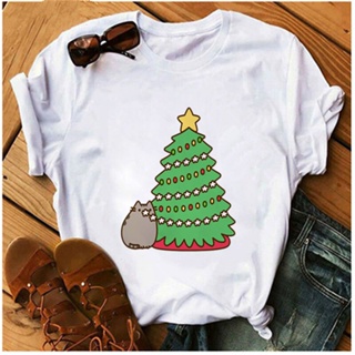 #ถูกสุด Cute Christmas Tree Print T-shirt Lady Korean T-shirt Cool T-shirt Girl Short Sleeve Ladies Top T-shirt เสื้อยืด