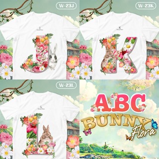 [S-5XL]ผ้าฝ้าย 100% เสื้อยืดตัวอักษร Bunny Flora ตัวอักษร( J K L )