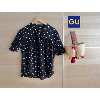 GU x cotton polka dot shirt แขนสั้น อก 42 ยาว 26 XL • Code : 795(12)