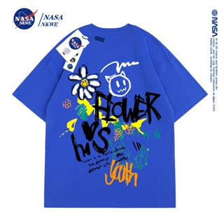 2023 เสื้อยืดแขนสั้นลําลอง คอกลม ผ้าฝ้าย ทรงหลวม พิมพ์ลายดอกไม้ NASA สวมใส่สบาย_33
