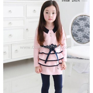 Dress-352 ชุดกระโปรงเด็ก เดรสเกาหลี เลคกิ้งกระโปรง สีชมพู Size-110 (4-5Y)