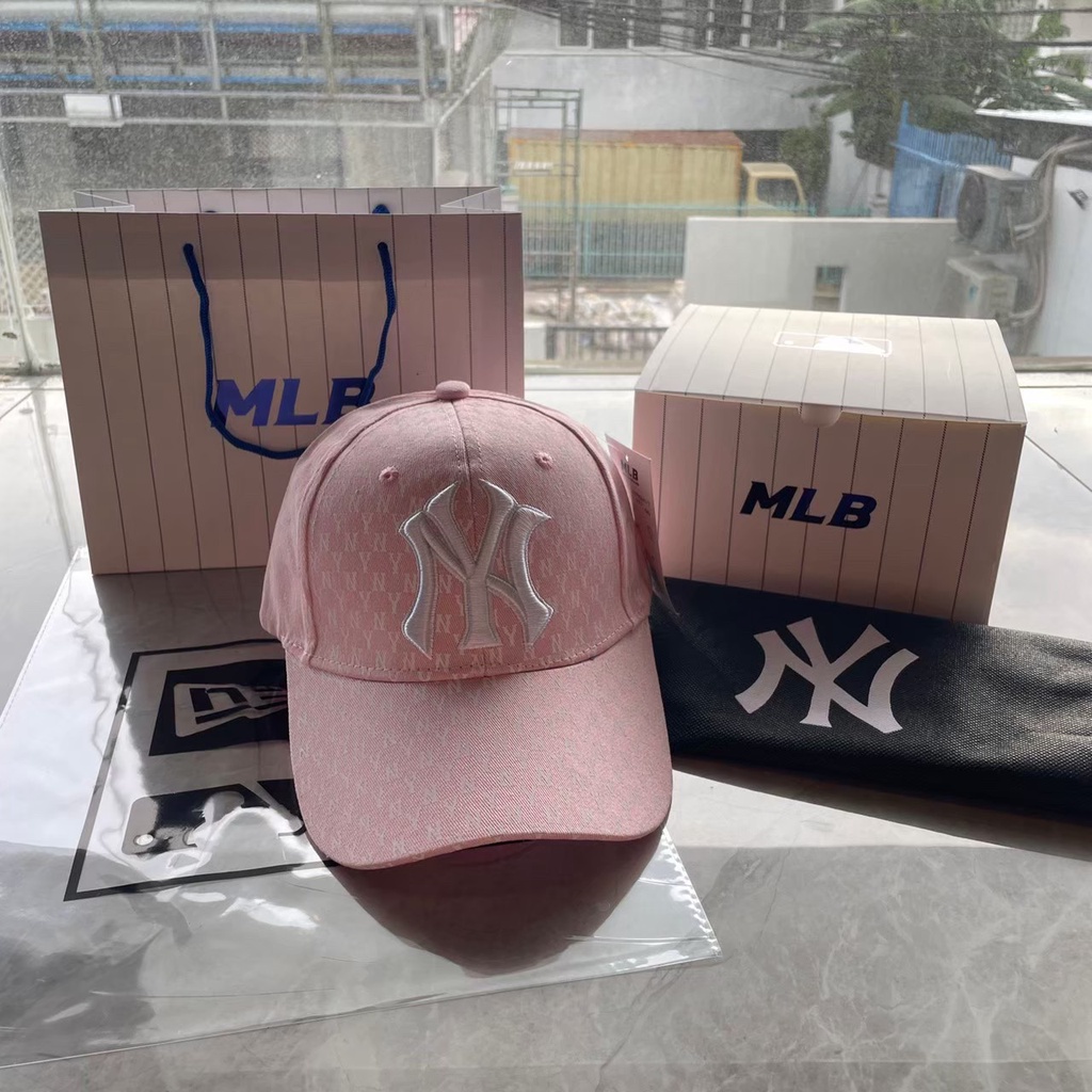 หมวก MLB NY MONOGRAM BASEBALL สีชมพูดั้งเดิม | Shopee Thailand