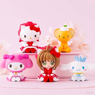 Best โมเดลฟิกเกอร์ Cardcaptor Sakura and Sanrio CERBERUS KT Cinnamoroll Melody ของเล่นสําหรับเด็ก 5 ชิ้น