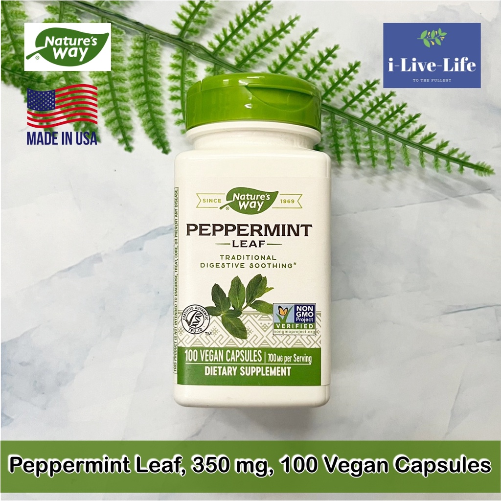 Nature's Way Peppermint Leaf, 350 mg, 100 Vegan Capsules เปปเปอร์มินท