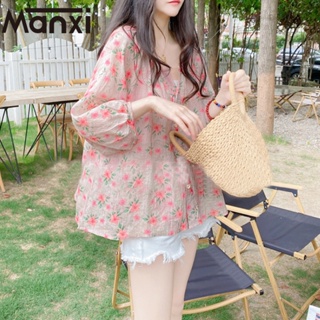 Manxi เสื้อผู้หญิง เสื้อยืดสไตล์เกาหลี oversize 2023 สินค้ามาใหม่ สาวอวบ A25K01U