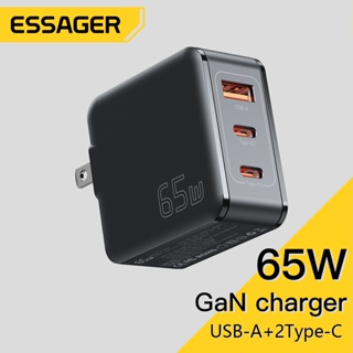 Essager ที่ชาร์จ 65W GaN Type-C+USB A ชาร์จเร็ว สําหรับแท็บเล็ต และแล็ปท็อป PD 65W iP Samsung