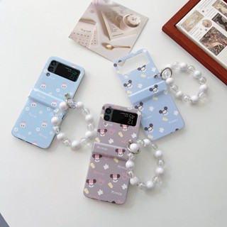 เคสโทรศัพท์มือถือ PC แข็ง กันกระแทก ลายการ์ตูนโดนัลด์ดั๊ก มิกกี้ มินนี่เมาส์ พร้อมสายโซ่คล้อง สําหรับ Samsung Galaxy Z Flip 4 5G 3in1 Z Flip 3