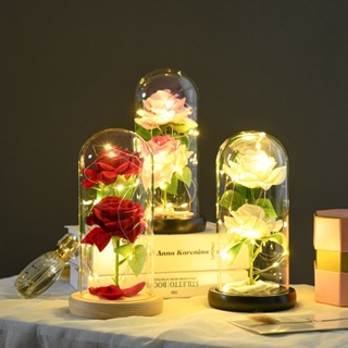 Creative Eternal Rose LED Light Glass Cover ของขวัญวันวาเลนไทน์สำหรับแฟนวันแม่งานแต่งงานโปรดปรานของขวัญเพื่อนเจ้าสาว I Love You 2023 [COD]