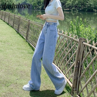 DaDulove💕 New Korean Version of Ins Waist Adjustable Jeans High Waist Loose Wide Leg Pants Fashion Womens Clothing
