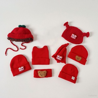 หมวกถักนิตติ้ง สีแดง ใส่สบาย อเนกประสงค์ สําหรับเด็กผู้ชาย และเด็กผู้หญิง