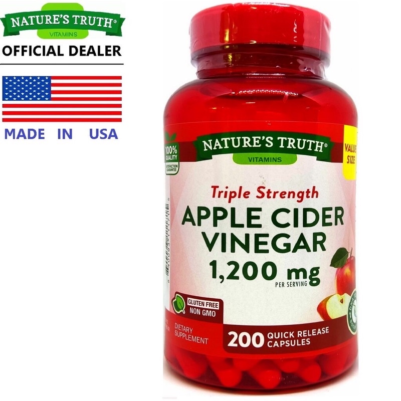 ราคาและรีวิวNature's Truth Apple Cider Vinegar 1200 mg. 200 เม็ด Exp.03/26