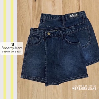 BabarryJeans กระโปรงกางเกง ผญ เอวสูง ผ้ายีนส์ไม่ยืด สีดำฟอก ยาว 15 นิ้ว