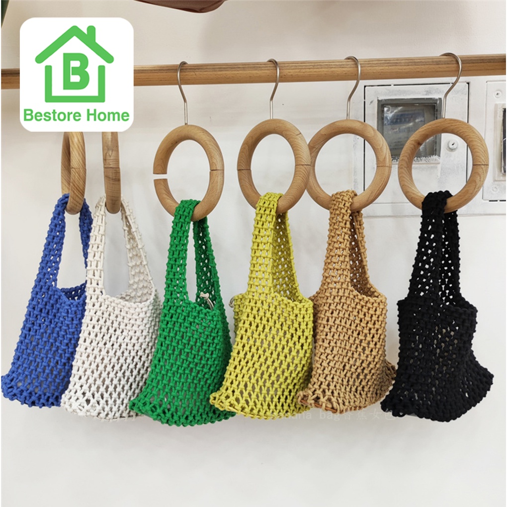 bestore-home-กระเป๋าถือเชือกถัก-สีสดใส-แถมฟรีกระเป๋าผ้าใบลูกข้างใน