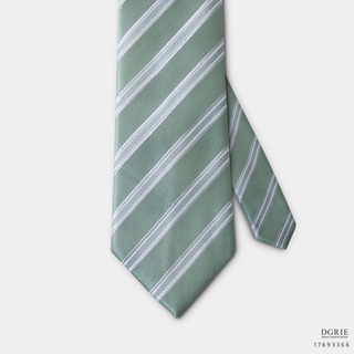 Mint Green &amp; White Twills G/W 3 Inch Necktie-เนคไทสีเขียวลายทางสีขาว