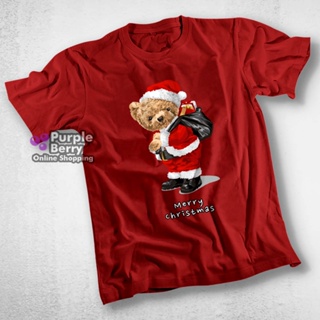 เสื้อยืด พิมพ์ลาย MERRY CHRISTMAS TEDDY BEAR สไตล์คริสเตียน คริสต์มาส | A2945