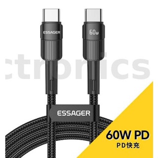 Essager PD60W 100W Type-C เป็น Type-C สายเคเบิล FCP AFC QC4.0 3.0 ชาร์จเร็ว สายส่งข้อมูล TPE แกนยาว 1 ม. / 2 ม.