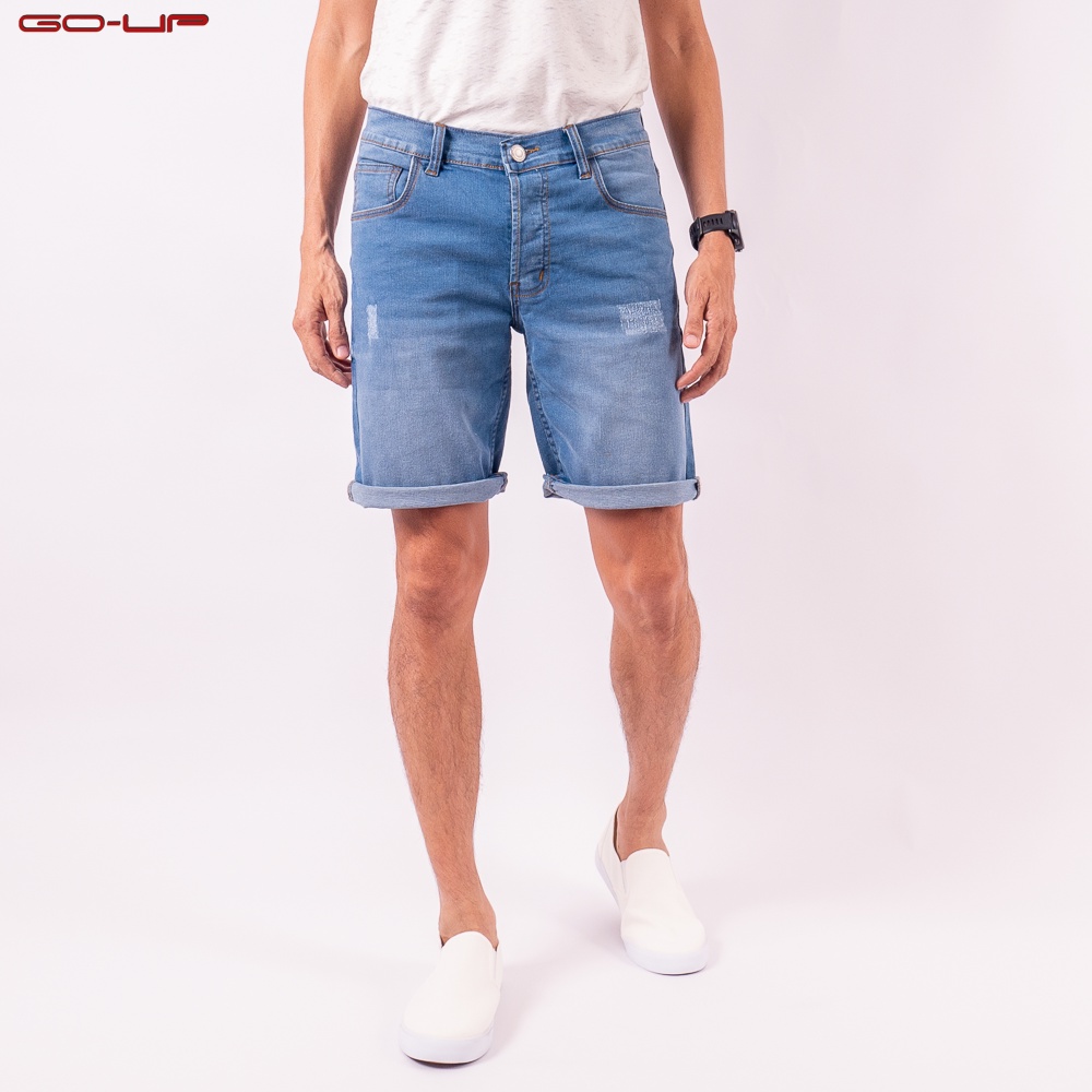 ภาพหน้าปกสินค้าMen's Jeans กางเกงยีนส์ผู้ชาย Go-up 6130013 ยีนส์ผ้ายืด กางเกงยีนส์ขาสั้น (เป้ากระดุม) สีคลาสสิค สวม.ใส่สบาย