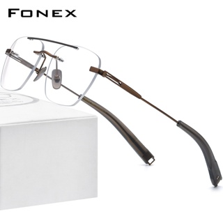 Fonex ใหม่ กรอบแว่นตาไทเทเนียม ทรงสี่เหลี่ยม ไร้ขอบ สําหรับผู้ชาย DTX-419