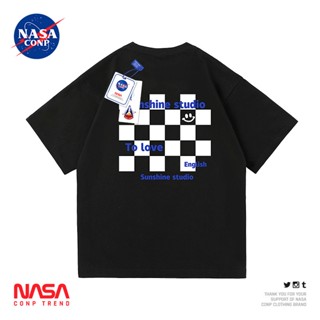 2023 เว็บไซต์อย่างเป็นทางการของ NASA co-branded ตารางหมากรุกยิ้มเสื้อยืดแขนสั้นฤดูร้อนอเมริกันเสื้อผ้าหลวม ๆ คู่_37