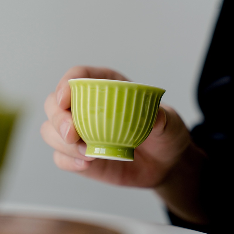 ชุดถ้วยชาเซรามิค-ทรงกลม-ลายกลีบดอกเบญจมาศ-กังฟู-ดอกกล้วยไม้-สีเขียว-ของใช้ในครัวเรือน