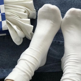 เช็ครีวิวสินค้าถุงเท้าข้อยาว สีขาว แบบเรียบง่าย สไตล์ญี่ปุ่น แฟชั่นฤดูใบไม้ร่วง สําหรับผู้หญิง