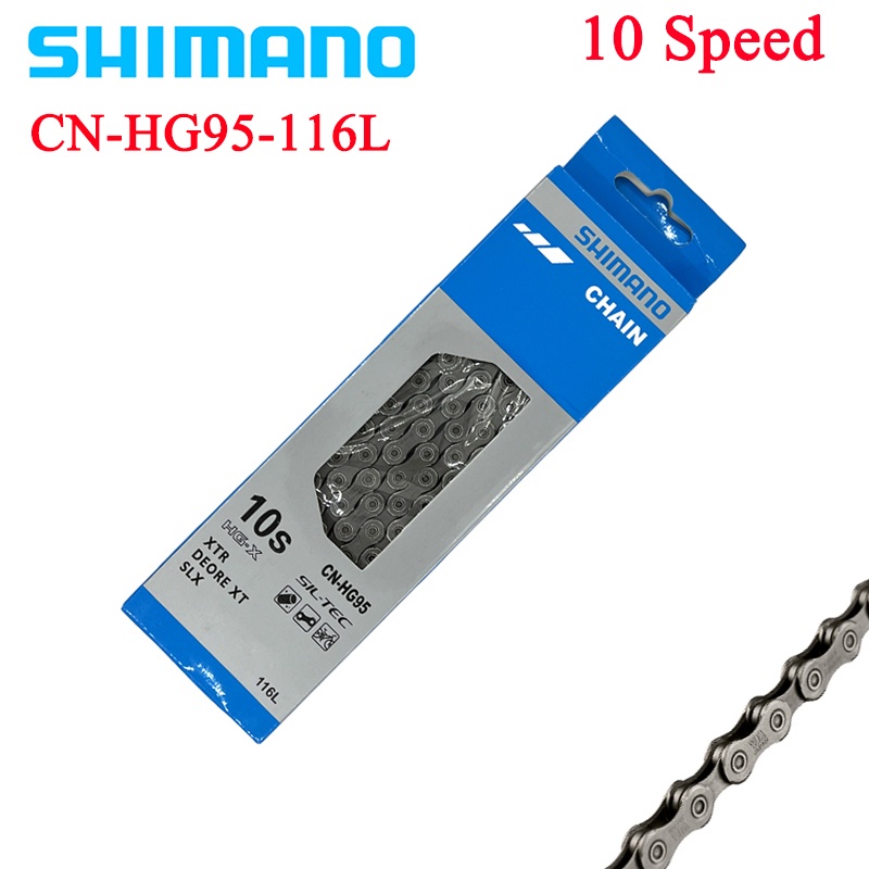 shimanoโซ่จักรยานเสือภูเขา-ความเร็ว-cn-hg95-10-ระดับ-116l-พร้อมกล่อง-พร้อมข้อต่อเชื่อมเร็ว-hg95-ของแท้-สําหรับ-de-xt