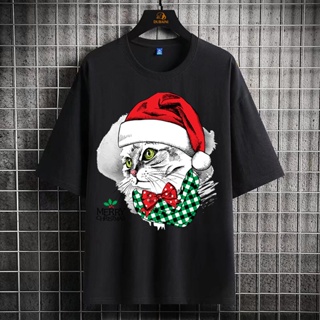 Mashoo Cat wearing a Christmas hat Graphic Printed t-shirt   tshirt for men women vintage clothes Streetwear to