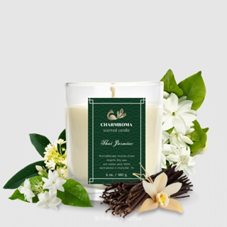 CHARMROMA Thai Jasmine Scented Candle / ชาร์มโรม่า เทียนหอมไขถั่วเหลือง กลิ่นไทย จัสมิน ขนาด 180 กรัม