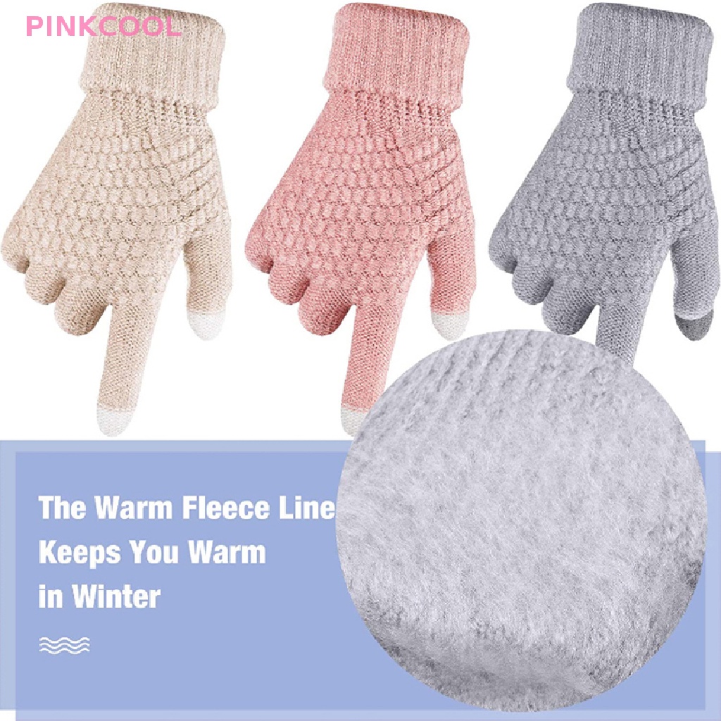 pinkcool-ถุงมือถักโครเชต์-ผ้าวูลเทียม-แบบเต็มนิ้ว-ให้ความอบอุ่น-แฟชั่นฤดูหนาว-สําหรับผู้หญิง-และผู้ชาย