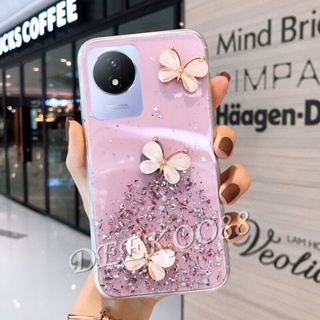 เคสโทรศัพท์มือถือแบบนิ่ม วีโว่ VIVO V25 Pro V25e Y02 Y02S Y16 Y22 Y22S Y30 Y35 Y55 Y55+ Y75 Y77 5G 4G Smartphone Casing Crystal Butterfly Decorated Phone Case Glitter Gel Shiny Sequins Clear Softcase Cover
