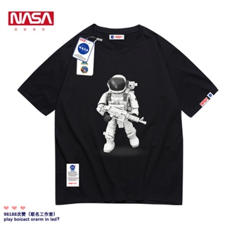 เสื้อยืดแขนสั้น ทรงหลวม พิมพ์ลายธงชาตินักบินอวกาศ NASA แฟชั่นฤดูร้อน สําหรับผู้ชายเสื้อยืด _59