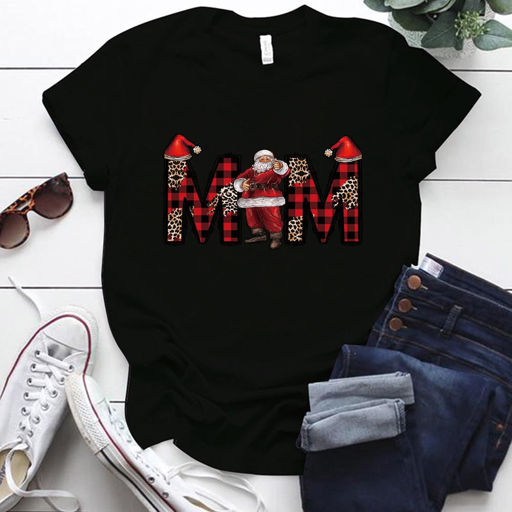 merry-christmas-kawaii-t-shirt-women-santa-claus-cartoon-woman-tshirts-casual-christmas-party-tees-topsเสื้อยืดผู้หญิง