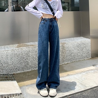 DaDuHey💕 Women Ins Korean Style New High Waist Retro Waist Adjustable Fashion Straight Wide Leg Loose Casual Pants Jeans