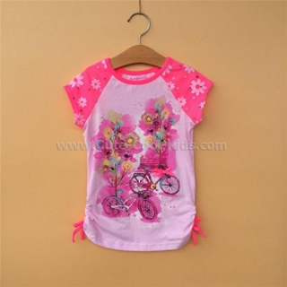 TSG-520 เสื้อยืดเด็กผู้หญิง สีชมพูดอกไม้ Size-100 (3-4Y)