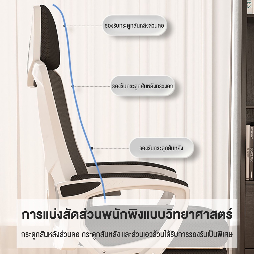 เก้าอี้คอมพิวเตอร์-ตาข่ายด้านหลังและล้อหมุนได้-พร้อมเท้าเหยียบ-เก้าอี้เบาะยาง