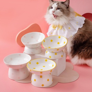 [Amleso] 200ml ชามเซรามิคสูง Cat Feeder Slant Porcelain Pet Cat Dish Anti Slipขายส่งชามป้อนอาหารสัตว์เลี้ยงเอียงเพิ่มความสูงออกแบบป้องกันกระดูกสันหลังส่วนคอแมวชามอาหารสุนัขน้ำ