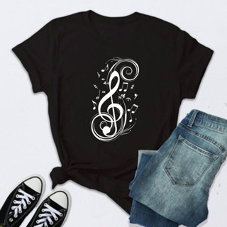 2022 Harajuku Women T Shirt Music Note Printed Tops Women New Black T-shirt Ladies Fashion Graphic Tees Female Tops T-sh