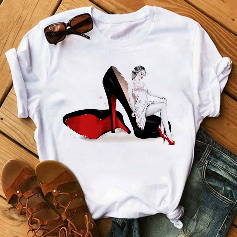 cute-cat-in-red-high-heeled-printed-women-t-shirts-casual-short-sleeve-o-neck-t-shirt-christmas-tshirts-topsเสื้อยืดผู้ห