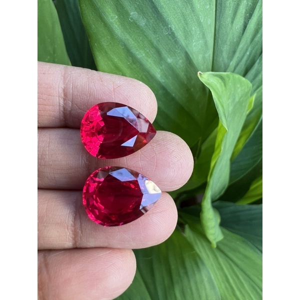 Lab Ruby pear 15x22mm- 50cts ทับทิม สีแดง RUBY พลอย อัด 50 กะรัต(CARATS ...