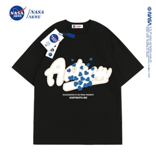 2023 เสื้อยืดแขนสั้นลําลอง คอกลม ผ้าฝ้ายแท้ พิมพ์ลายตัวอักษร NASA ทรงหลวม สวมใส่สบาย อินเทรนด์_59