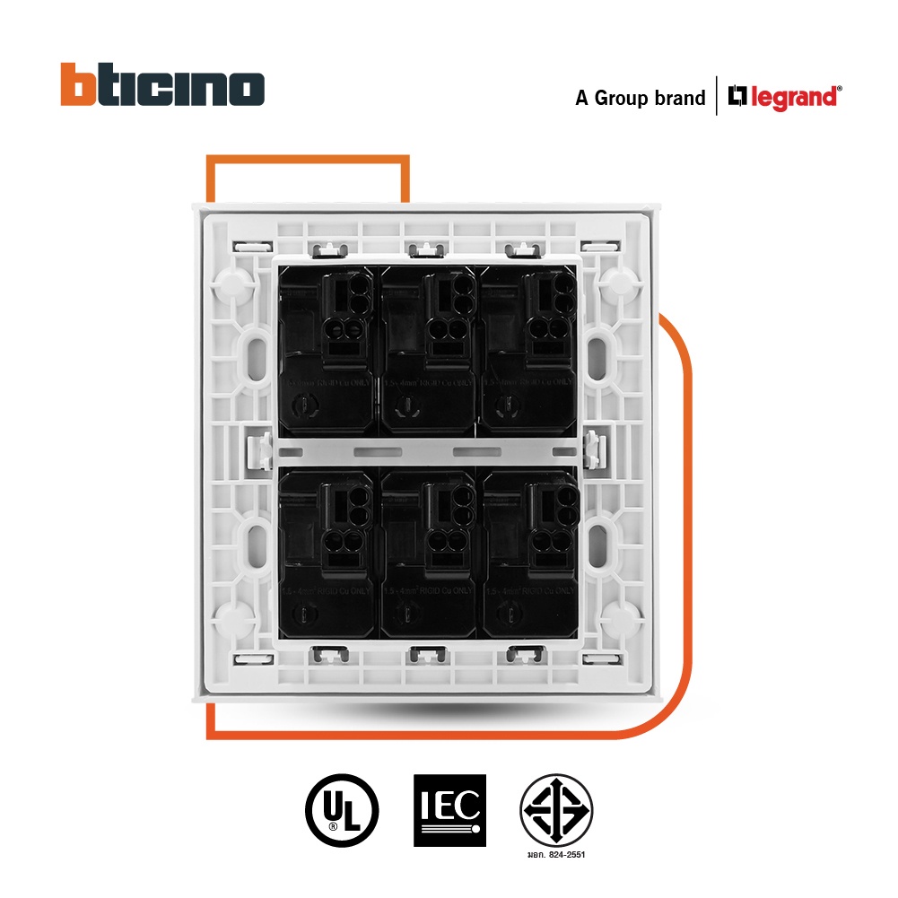 bticino-ชุดสวิตซ์ทางเดียว-มีพรายน้ำ-พร้อมฝาครอบ-6-ช่อง-สีขาว-รุ่น-มาติกซ์-matix-am5001wtln-6-am5526n-btismart