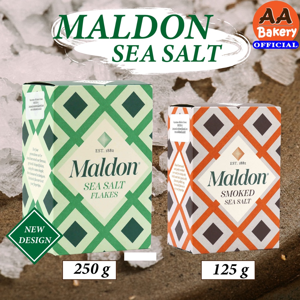 ภาพหน้าปกสินค้าMaldon Sea Salt Flakes เกล็ดเกลือทะเล รมควัน (250/125กรัม) (Produced in UK) จากร้าน aa_bakery บน Shopee