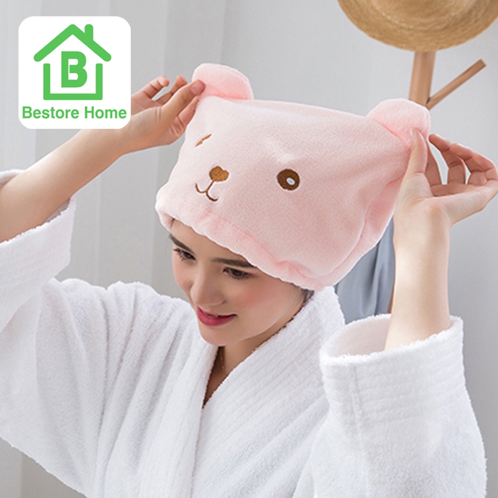 bestorehome-หมวกอาบน้ำ-น้ำลายการ์ตูน-ขนนุ่ม-ผ้าโพลีเอสเตอร์