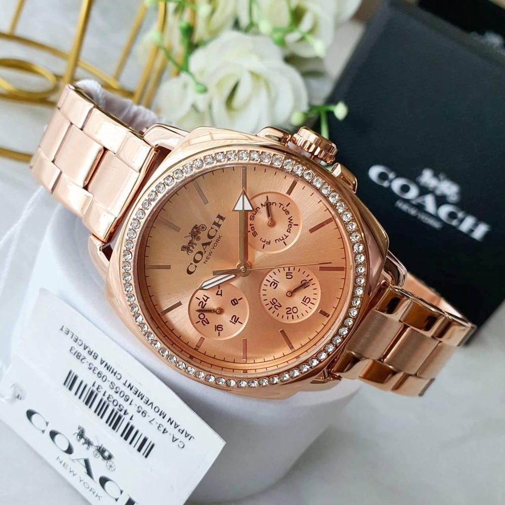 แท้-พร้อมส่ง-นาฬิกา-coach-14503131-14503129-ladies-boyfriend-rose-gold-tone-stainless-glitz-watch